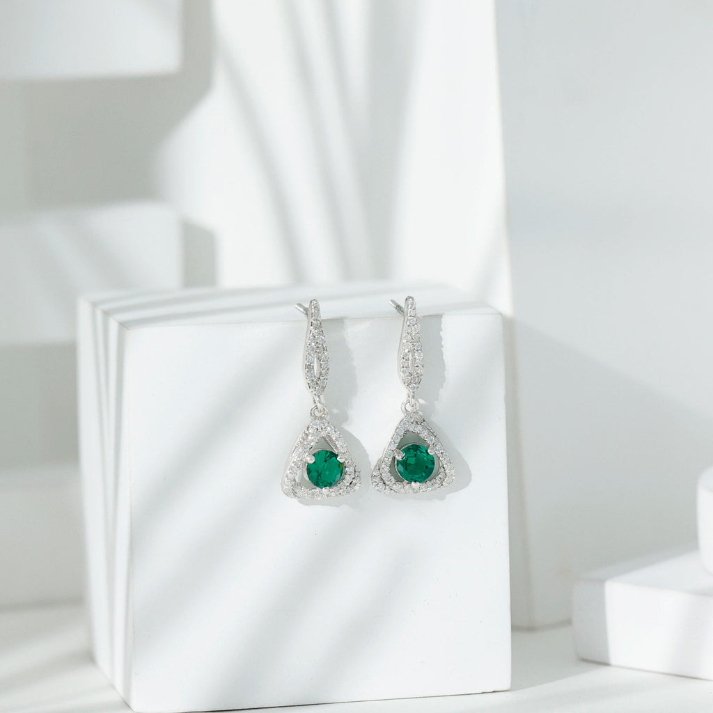 Lab Grown Emerald Drop and Dangle Earrings with Moissanite