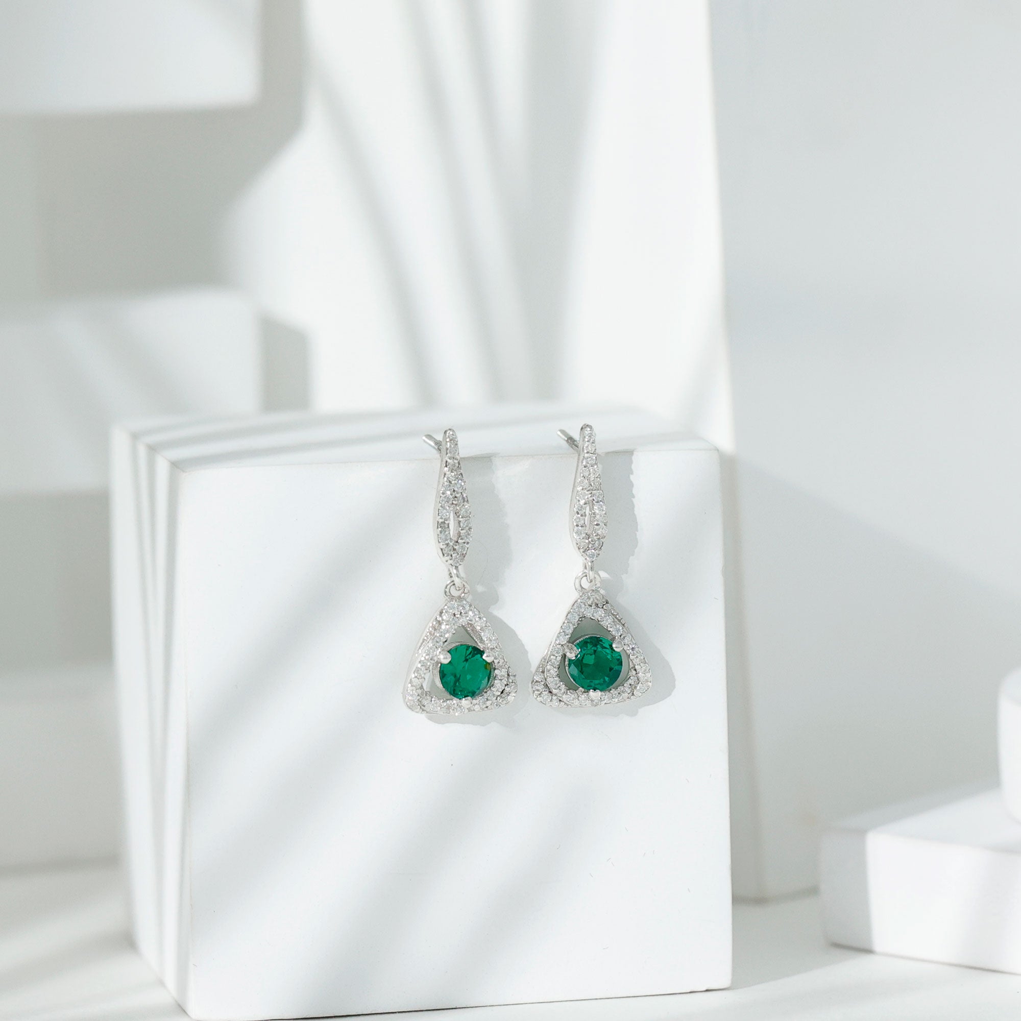Lab Grown Emerald Drop and Dangle Earrings with Moissanite