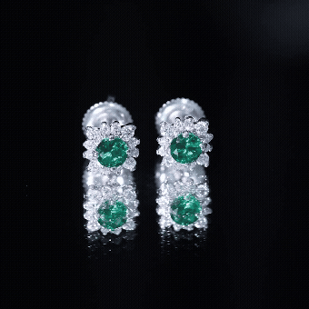 Lab Created Emerald and Moissanite Halo Stud Earrings with Screw Backs
