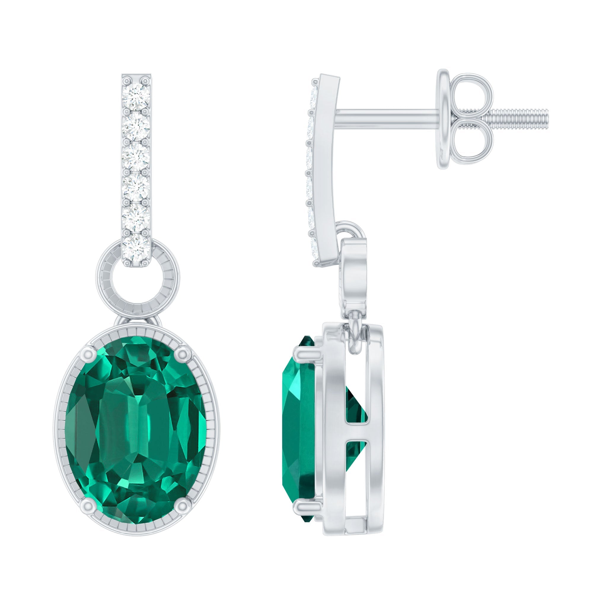 Vintage Inspired 6X8 MM Oval Lab Emerald Drop Earrings for Wedding