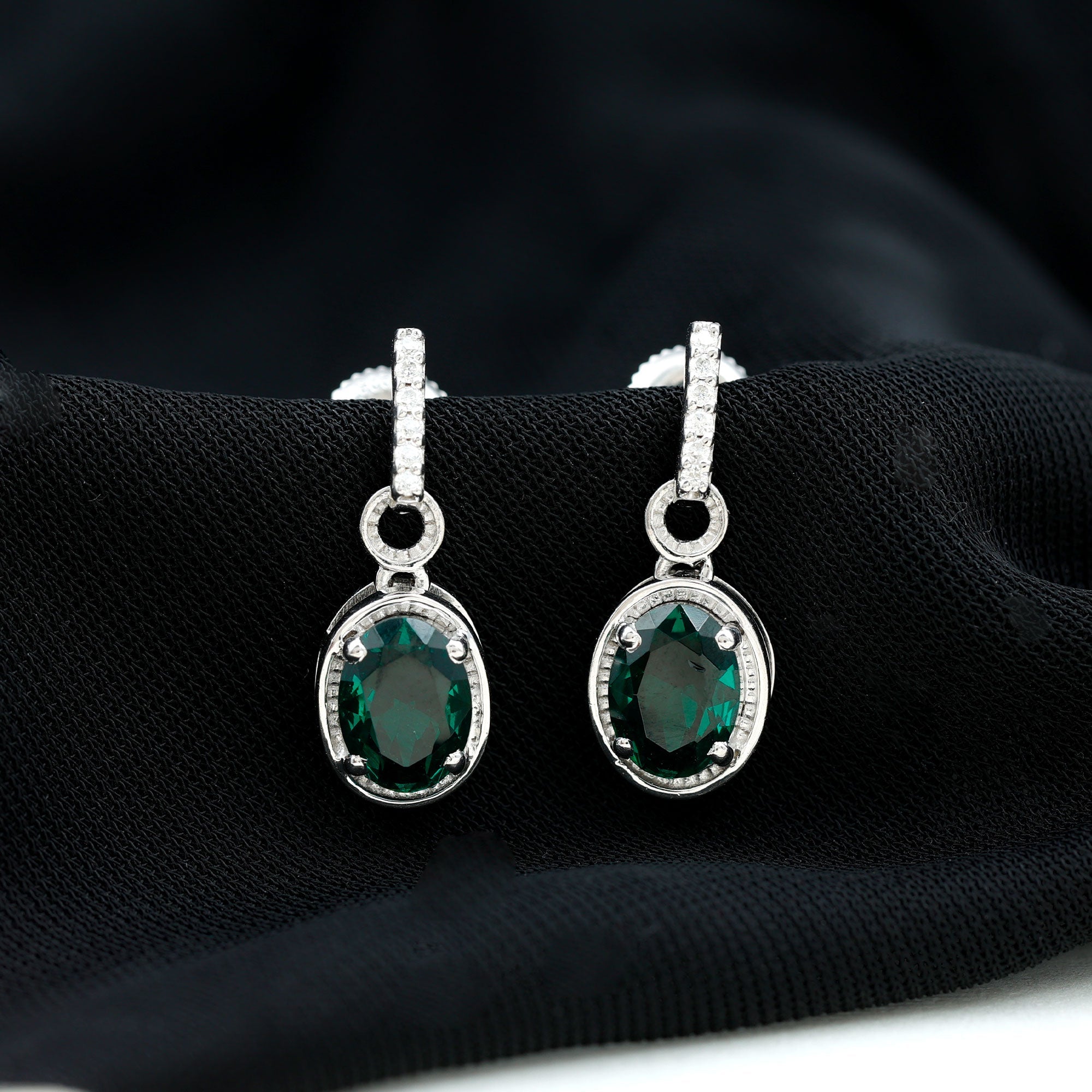 Vintage Inspired 6X8 MM Oval Lab Emerald Drop Earrings for Wedding
