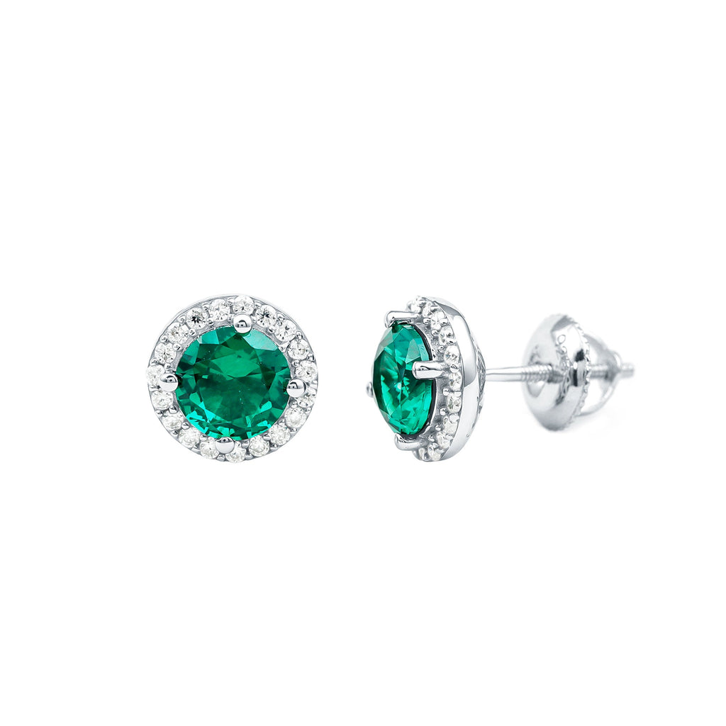 Lab Created 6MM Emerald and Moissanite Halo Stud Earrings