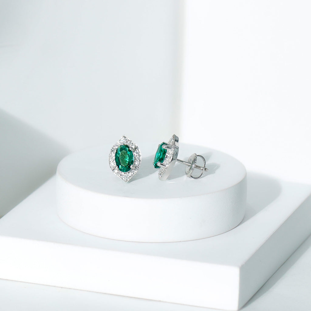 Lab Grown Emerald Statement Stud Earrings Sterling Silver