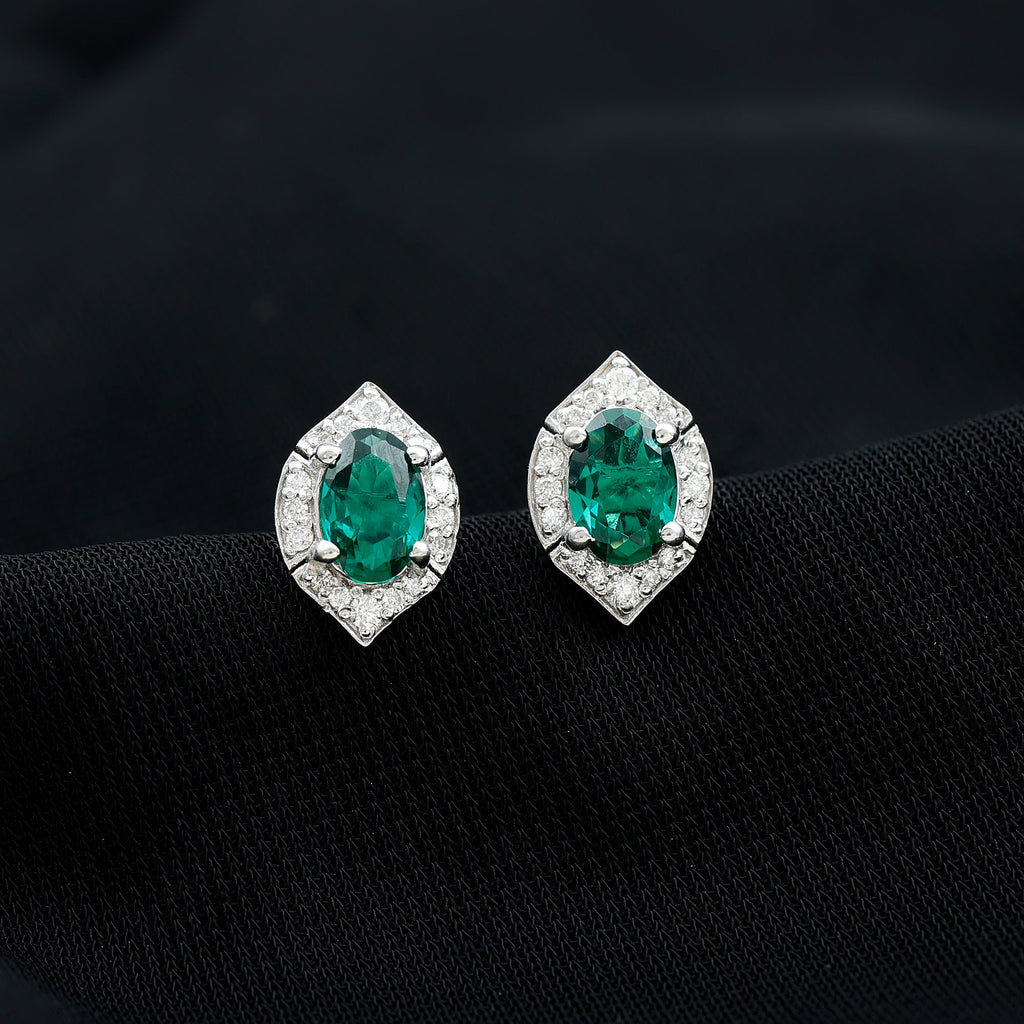 Lab Grown Emerald Statement Stud Earrings Sterling Silver