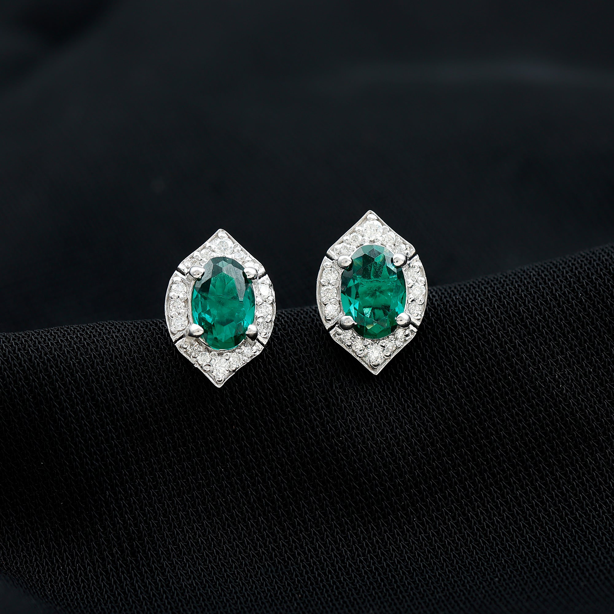 Lab Grown Emerald Statement Stud Earrings Sterling Silver