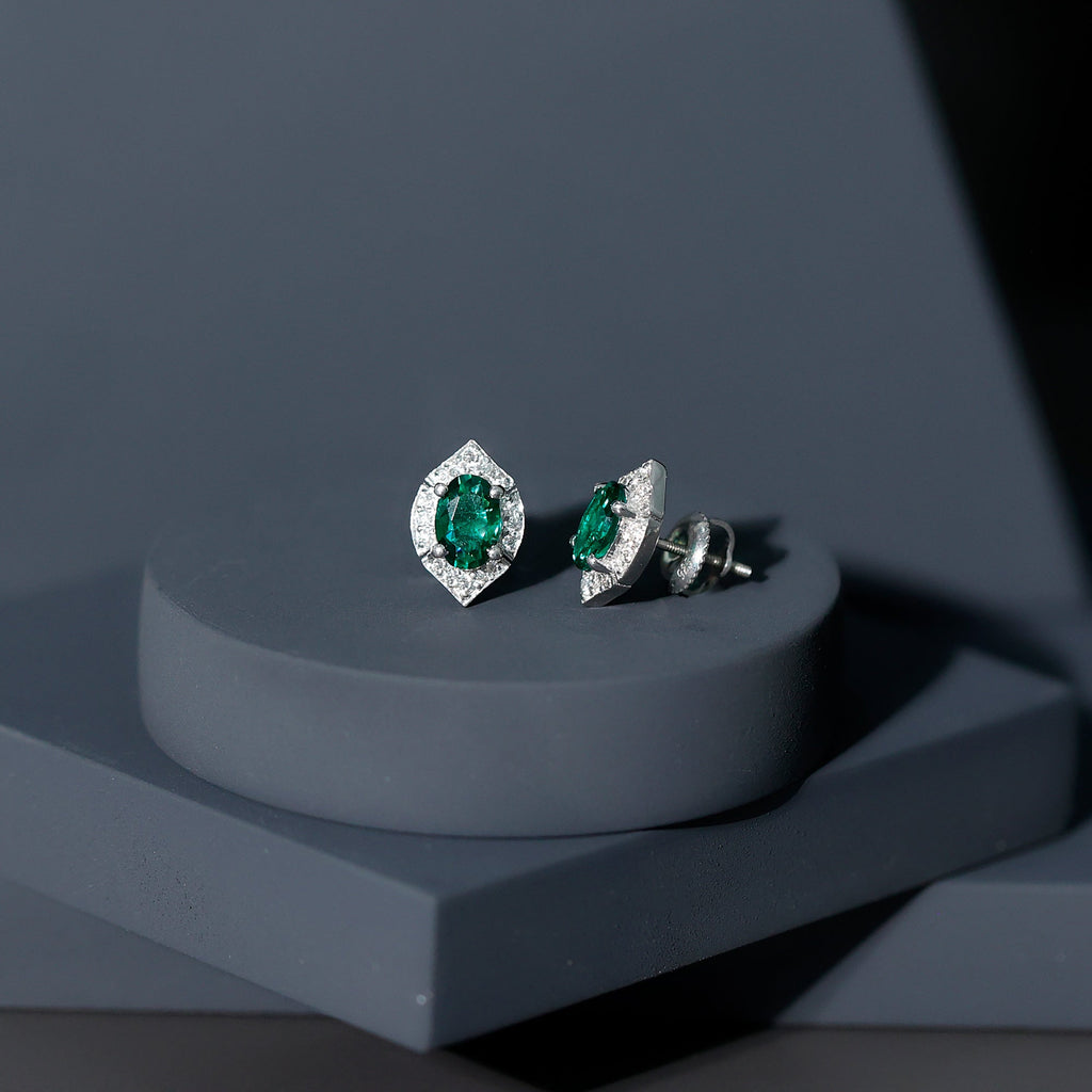 Lab Grown Emerald Statement Stud Earrings Sterling Silver