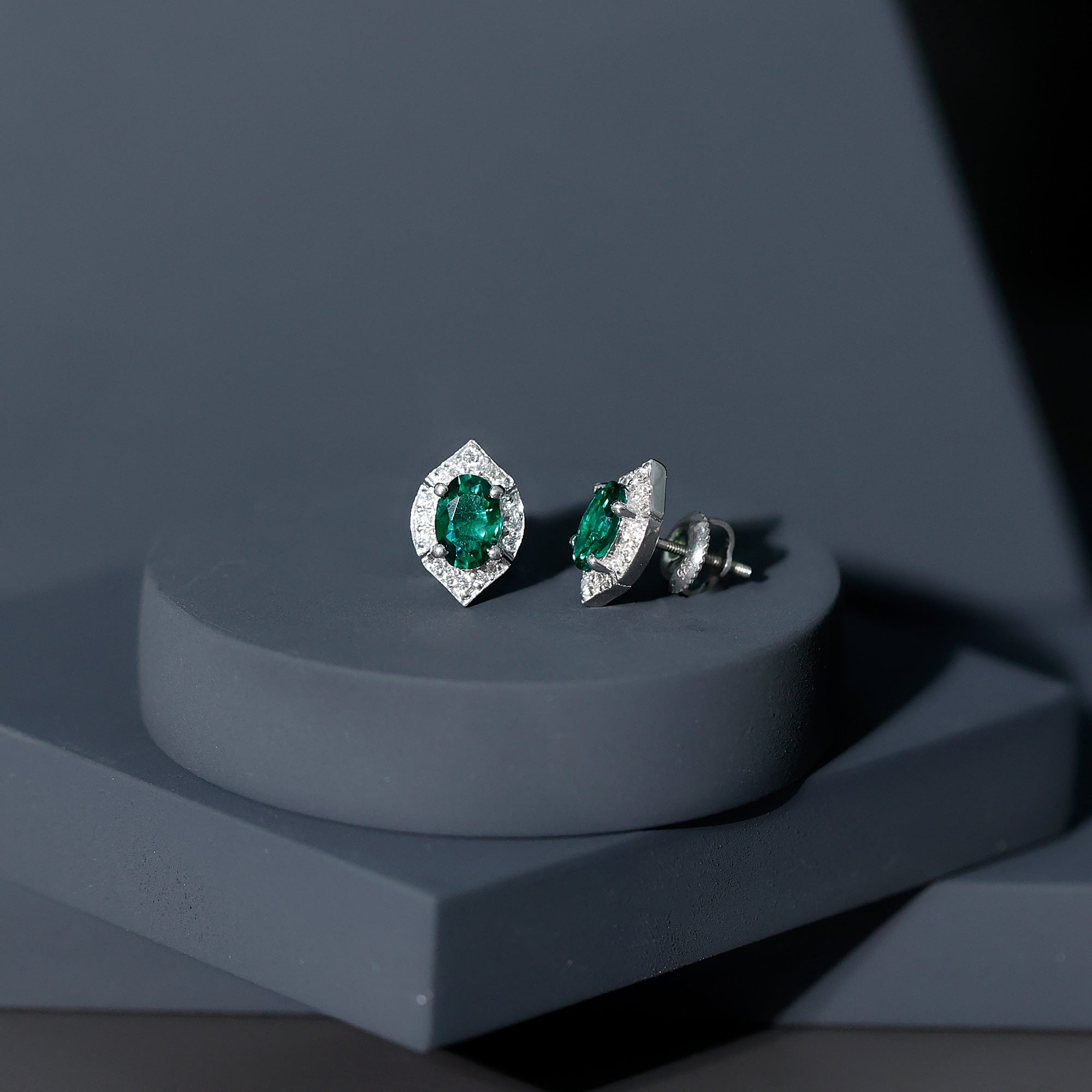 Lab Grown Emerald Statement Stud Earrings Sterling Silver