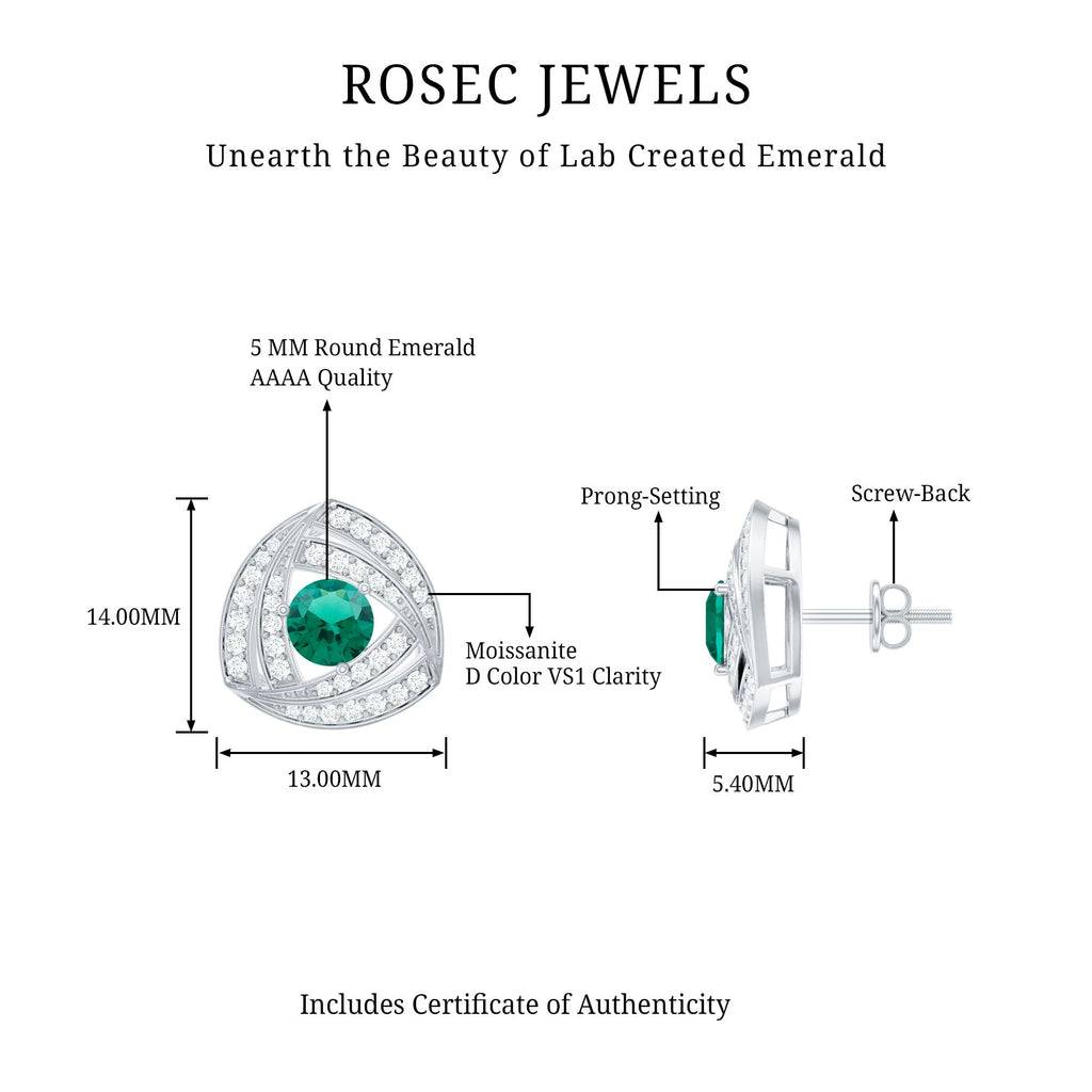 Lab Created Emerald Triangle Stud Earrings in Silver