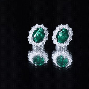 Lab Grown Emerald Vintage Stud Earrings with Moissanite