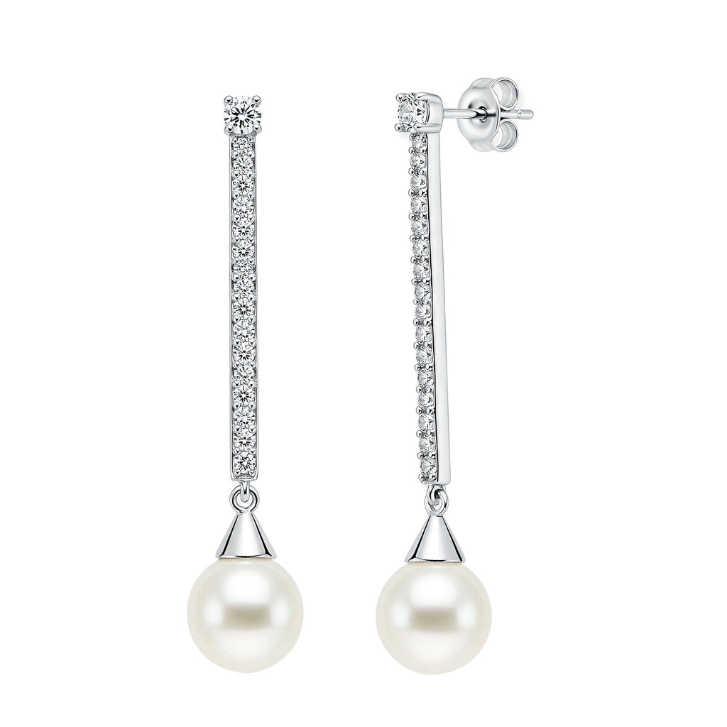 Natural Cultured Pearl Drop Dangle Earrings in Silver