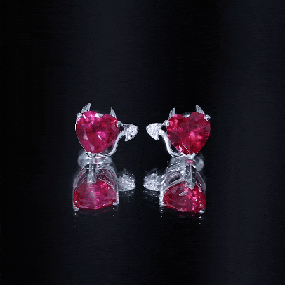 Gothic Lab Grown Ruby Heart Stud Earrings