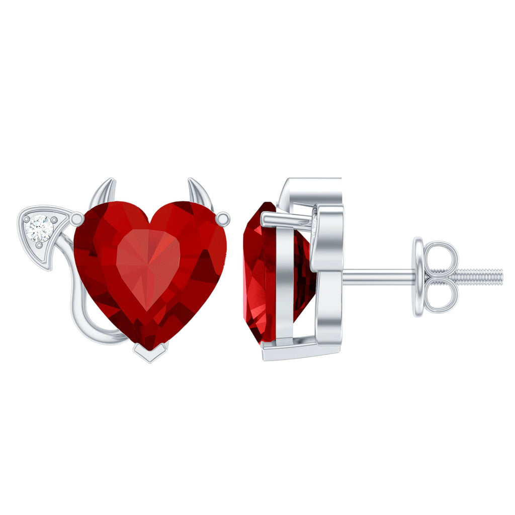 Gothic Lab Grown Ruby Heart Stud Earrings