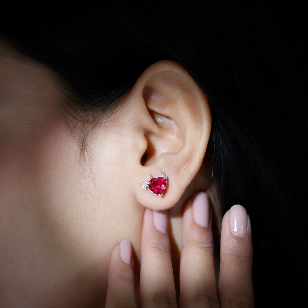 Gothic Lab Grown Ruby Heart Stud Earrings