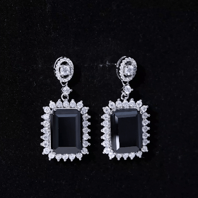 Lab Grown Black Diamond Statement Earrings in Silver