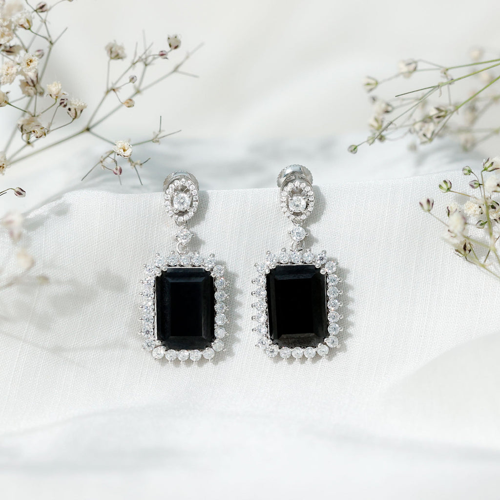Lab Grown Black Diamond Statement Earrings in Silver