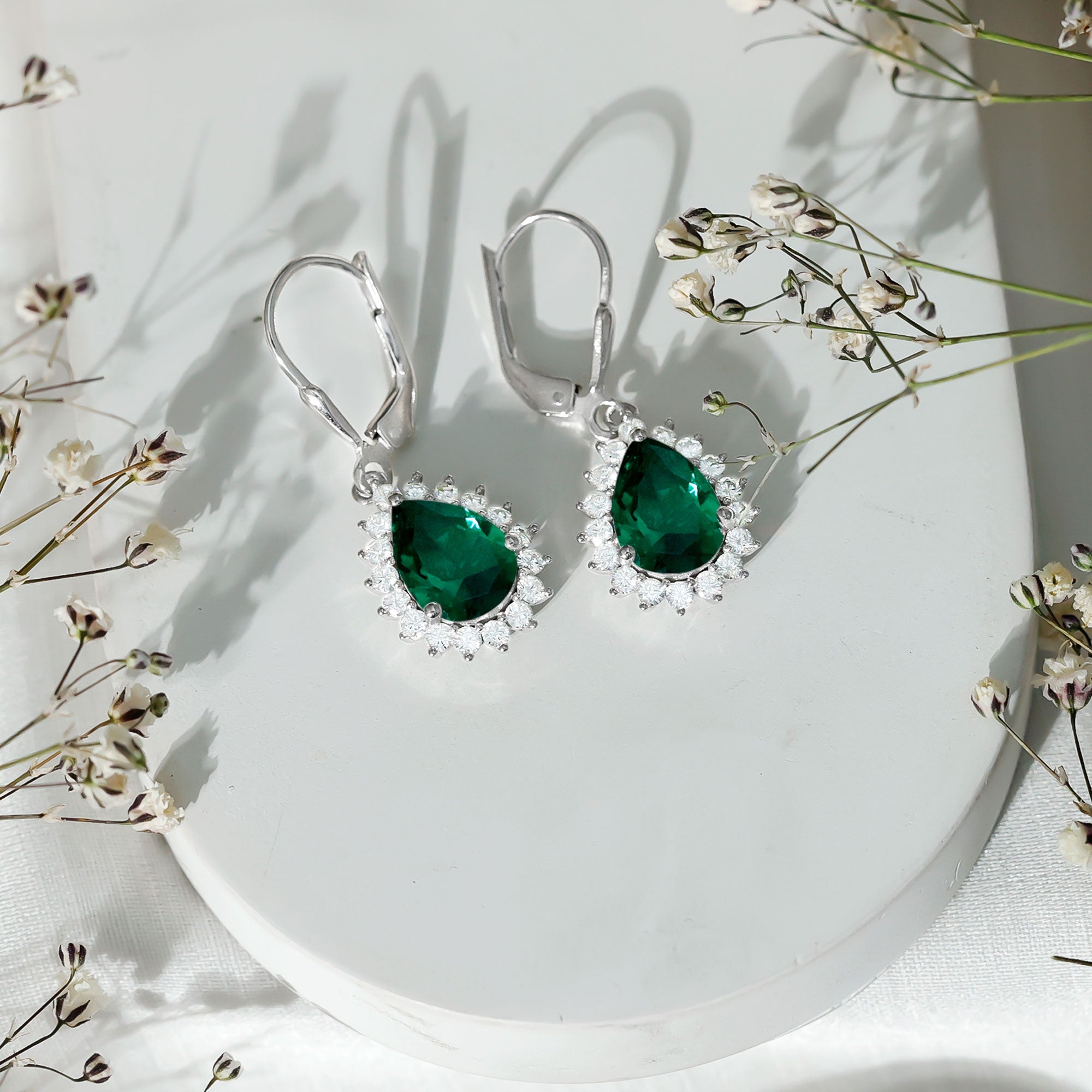 Lab Grown Emerald Sterling Silver Hoop Earring for Her