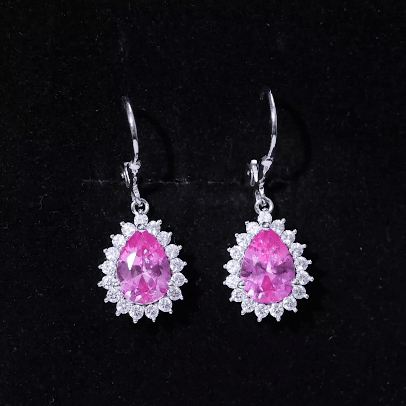 Lab Grown Pink Sapphire Drop Dangle Earrings in Silver