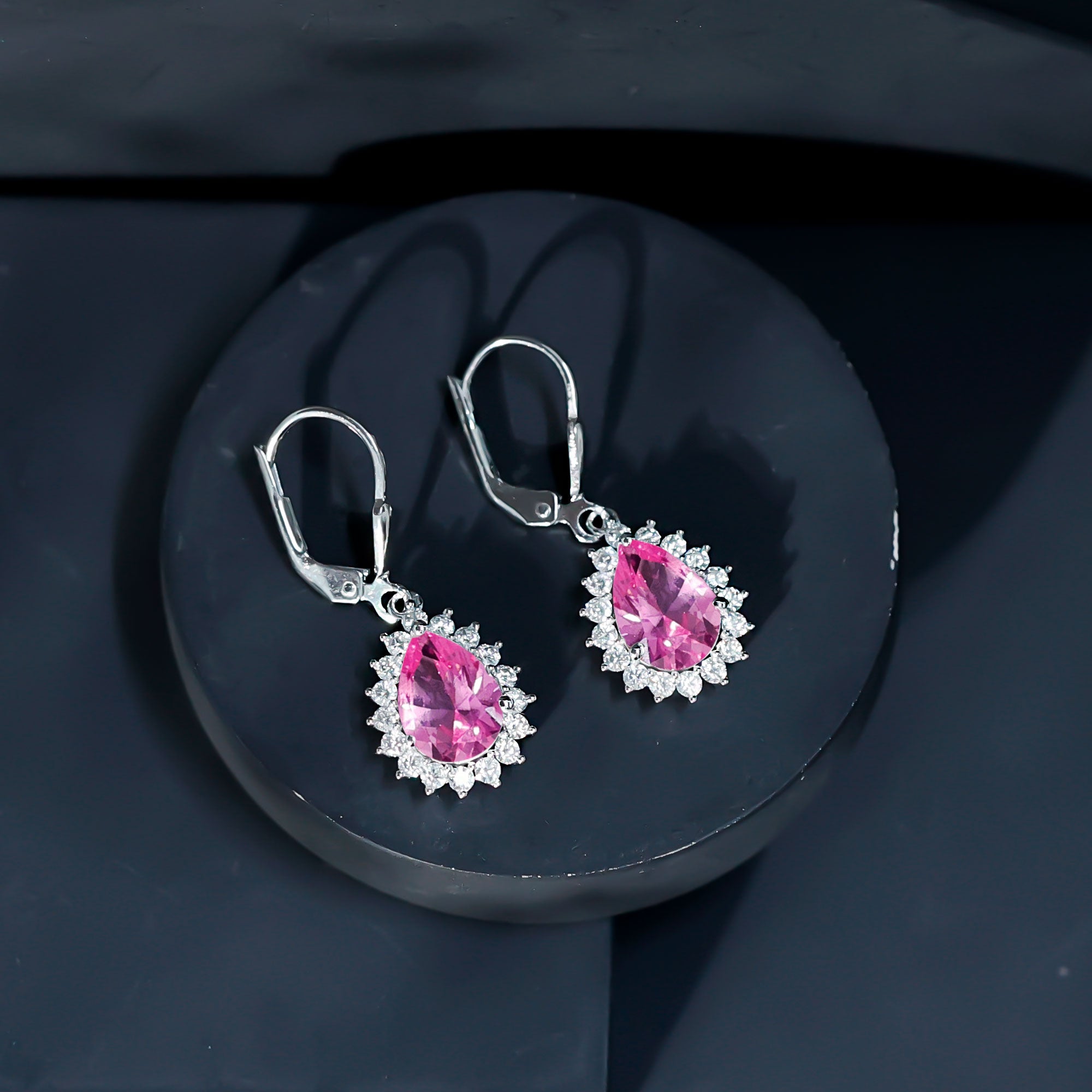 Lab Grown Pink Sapphire Drop Dangle Earrings in Silver