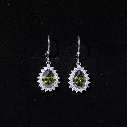 Lab Grown Green Sapphire Wedding Earrings for Bride