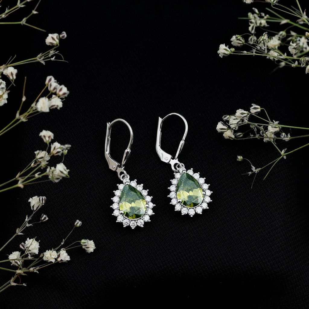 Lab Grown Green Sapphire Wedding Earrings for Bride