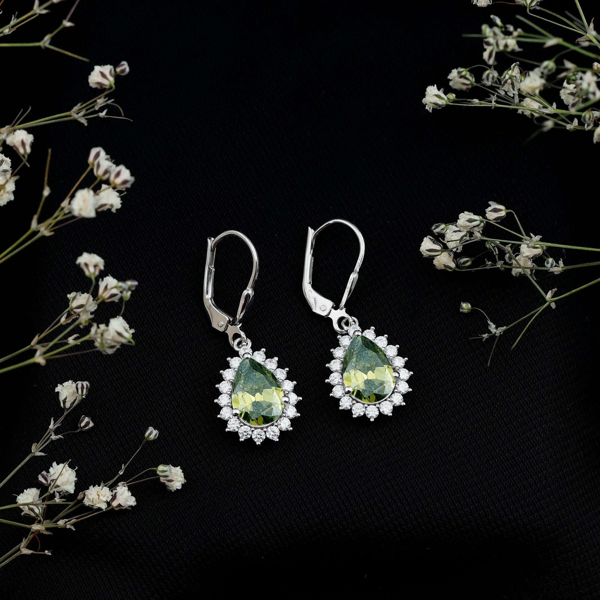 Lab Grown Green Sapphire Wedding Earrings for Bride