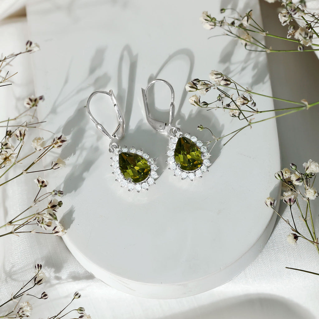 Lab Grown Green Sapphire Wedding Earrings for Bride