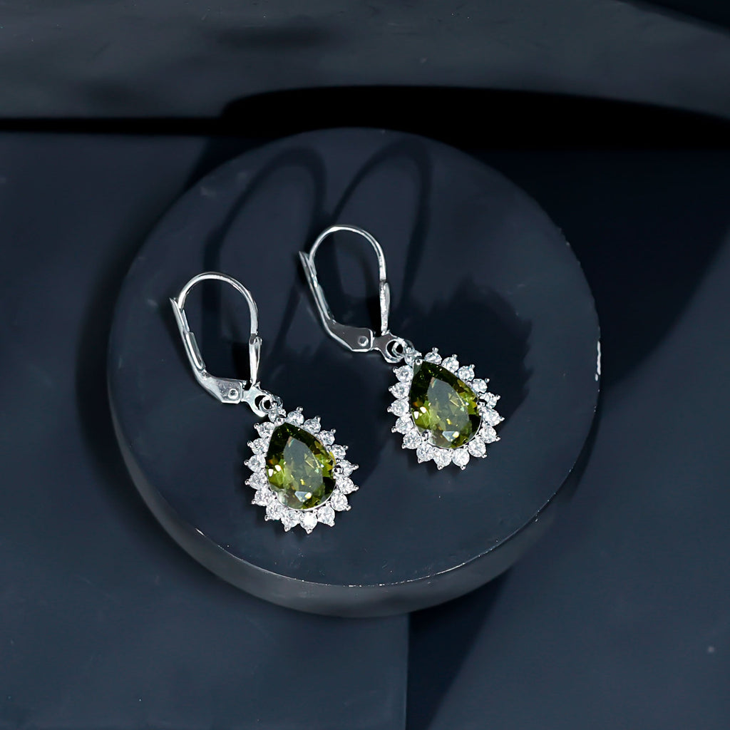 Lab Grown Green Sapphire Wedding Earrings for Bride