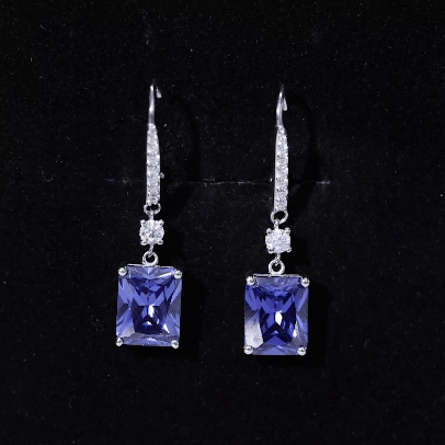 Lab Created Blue Sapphire Drop Dangle Earrings in Silver