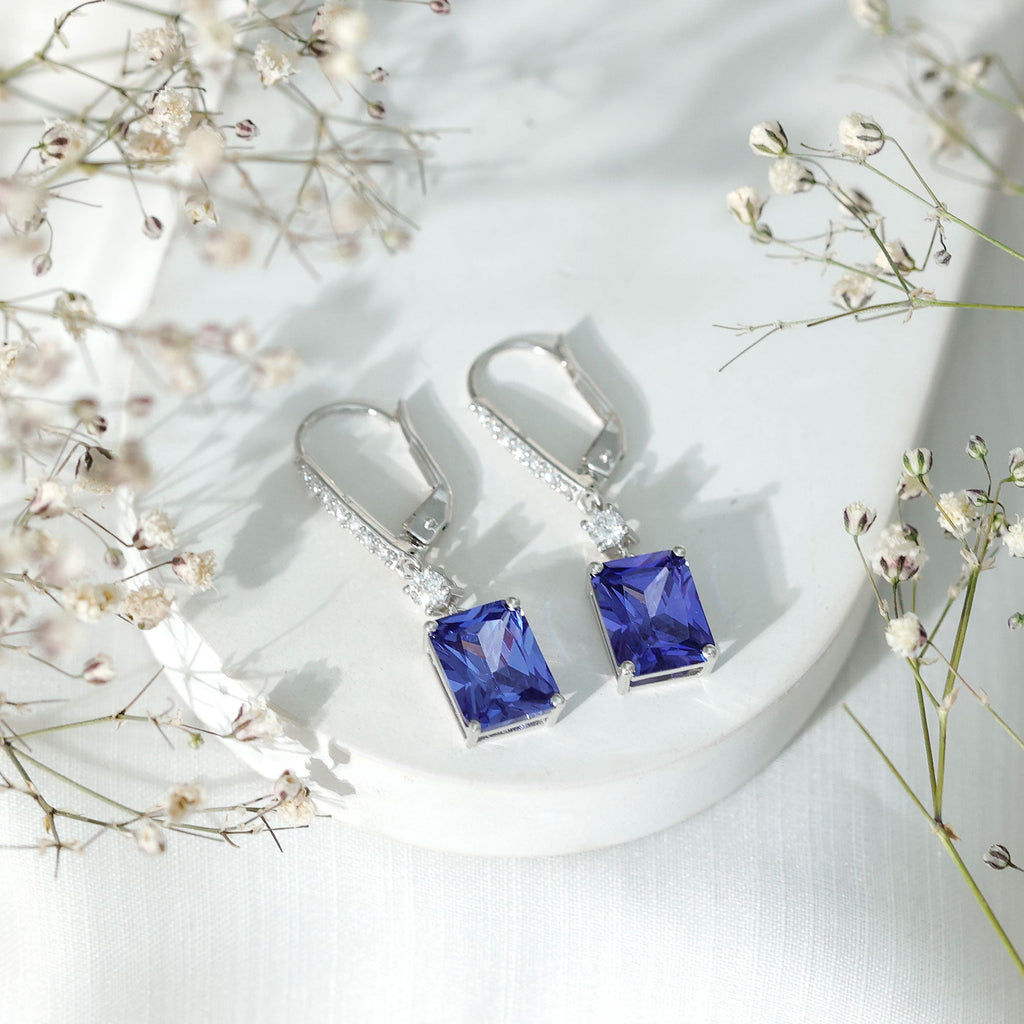 Lab Created Blue Sapphire Drop Dangle Earrings in Silver