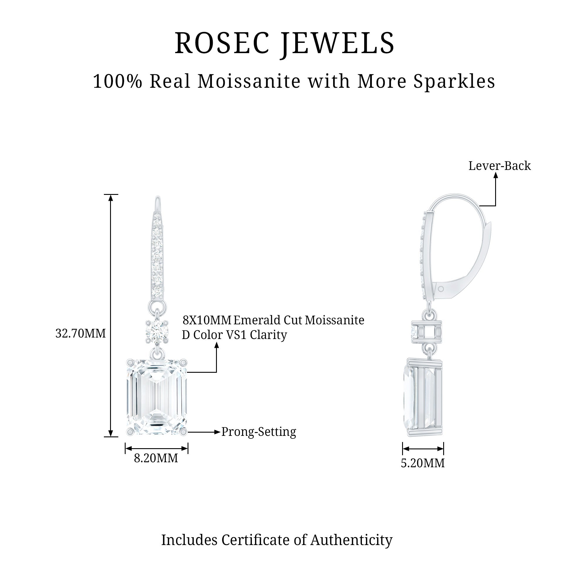 Certified Moissanite Silver Dangle Earrings For Women