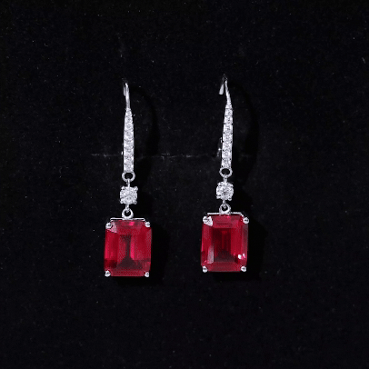 Lab Created Ruby Wedding Earrings for Brides in Silver