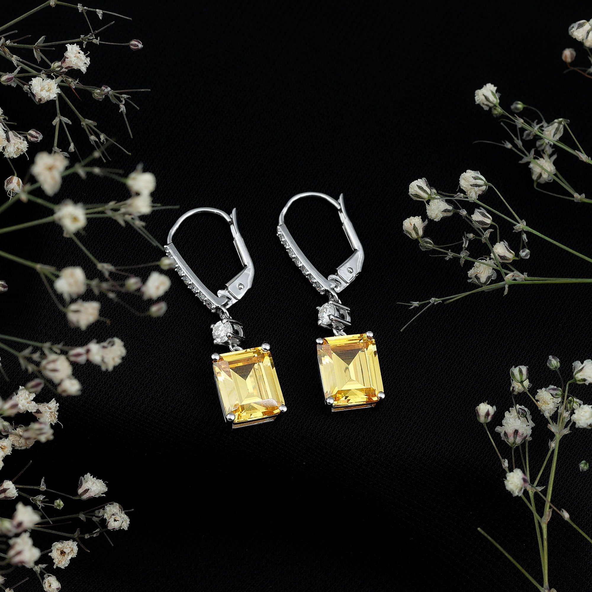 Lab Grown Yellow Sapphire Teardrop Dangle Earrings for Women