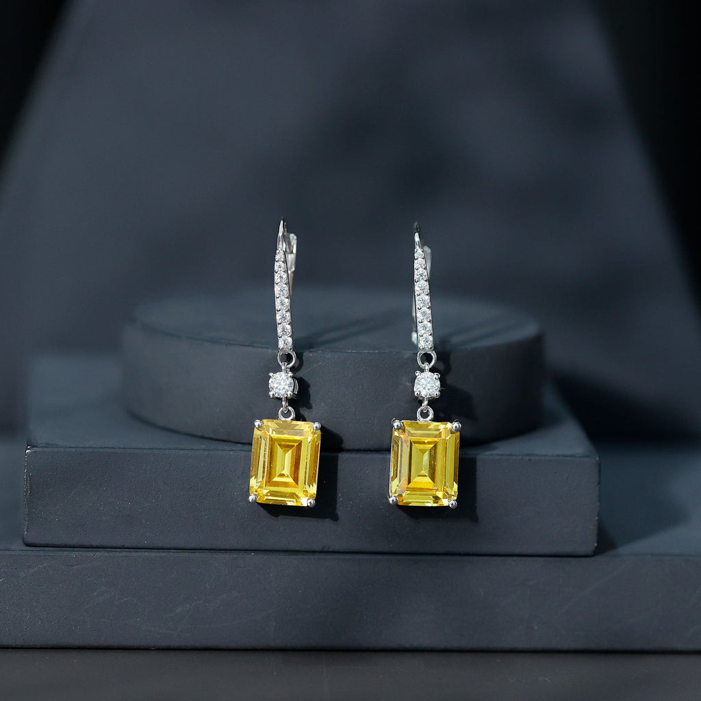 Lab Grown Yellow Sapphire Teardrop Dangle Earrings for Women