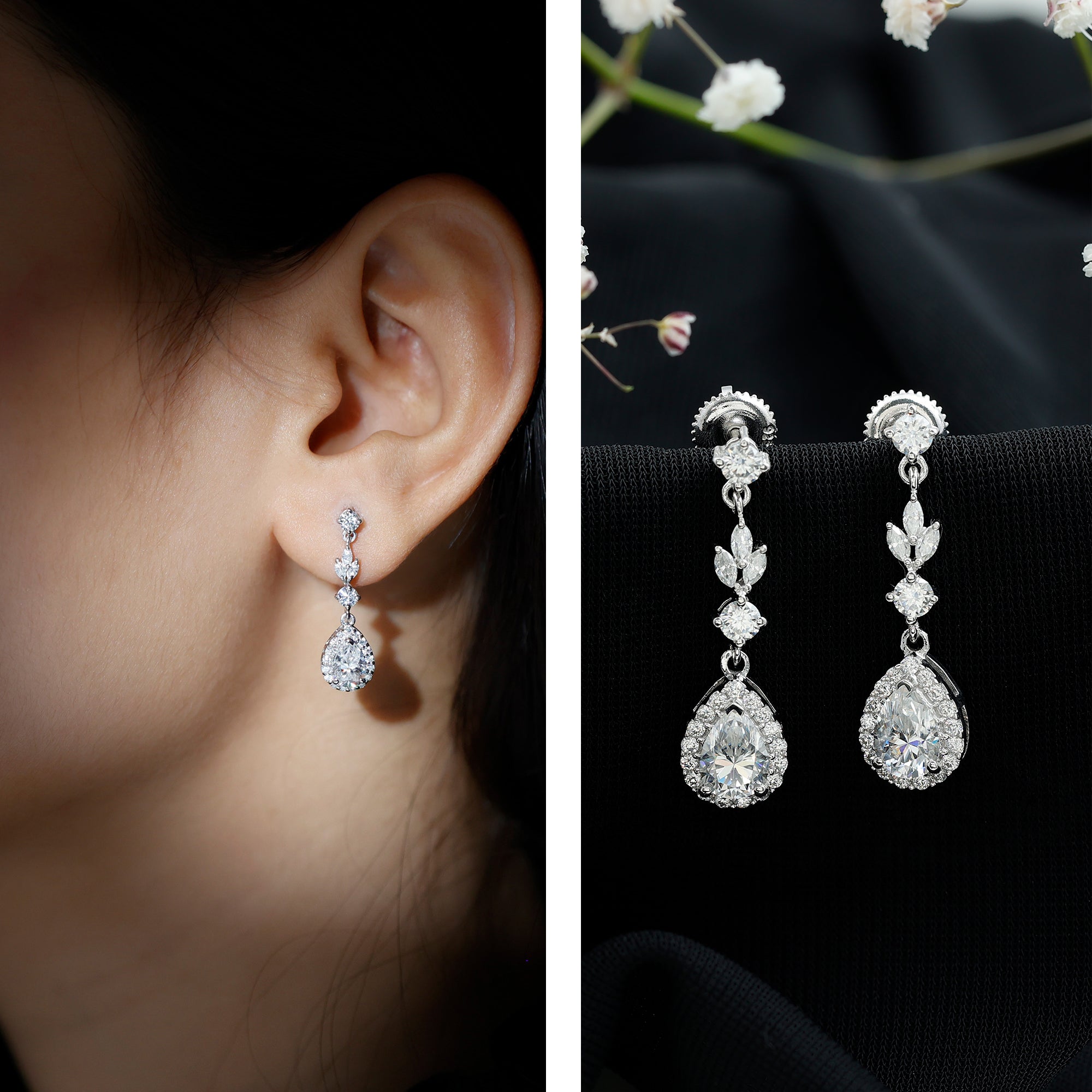 Certified Moissanite Wedding Dangling Earrings