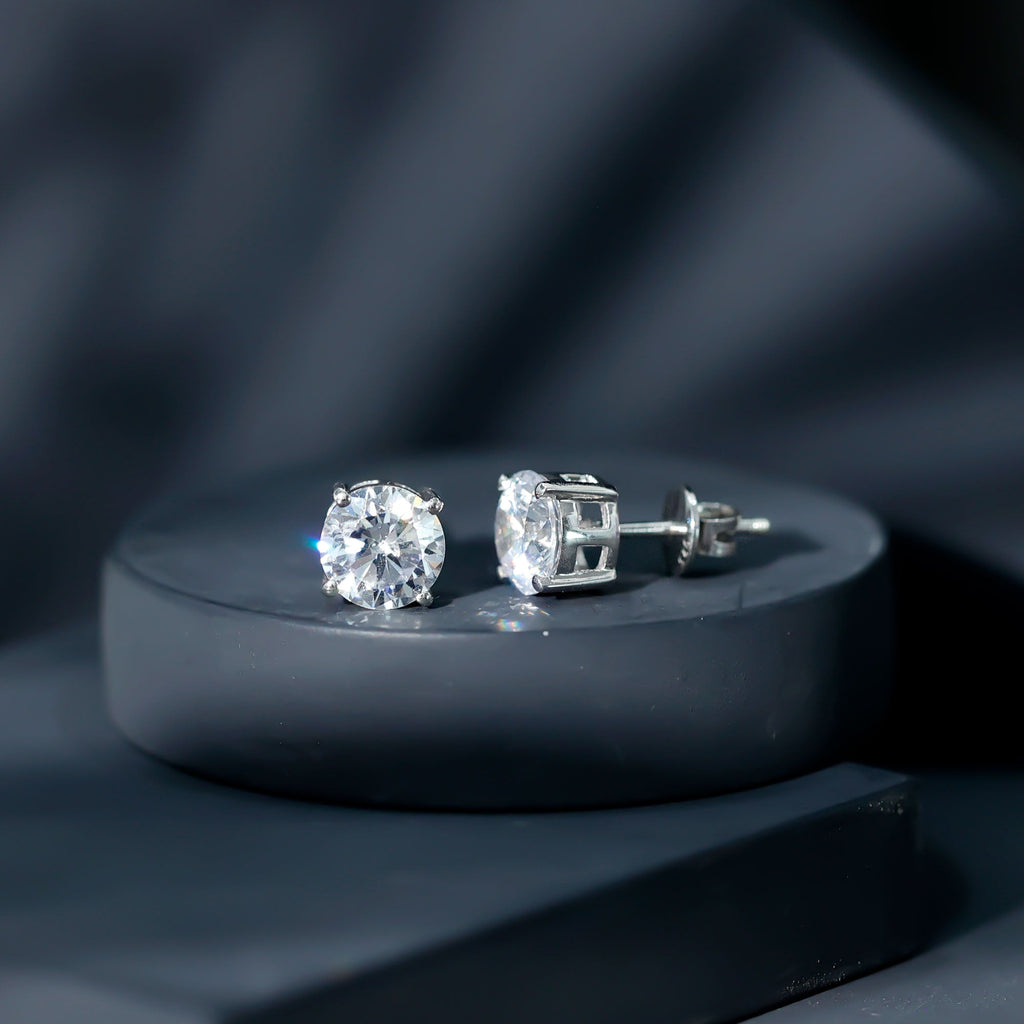 Solitaire 7 MM Cubic Zirconia Stud Earrings with Screw Back