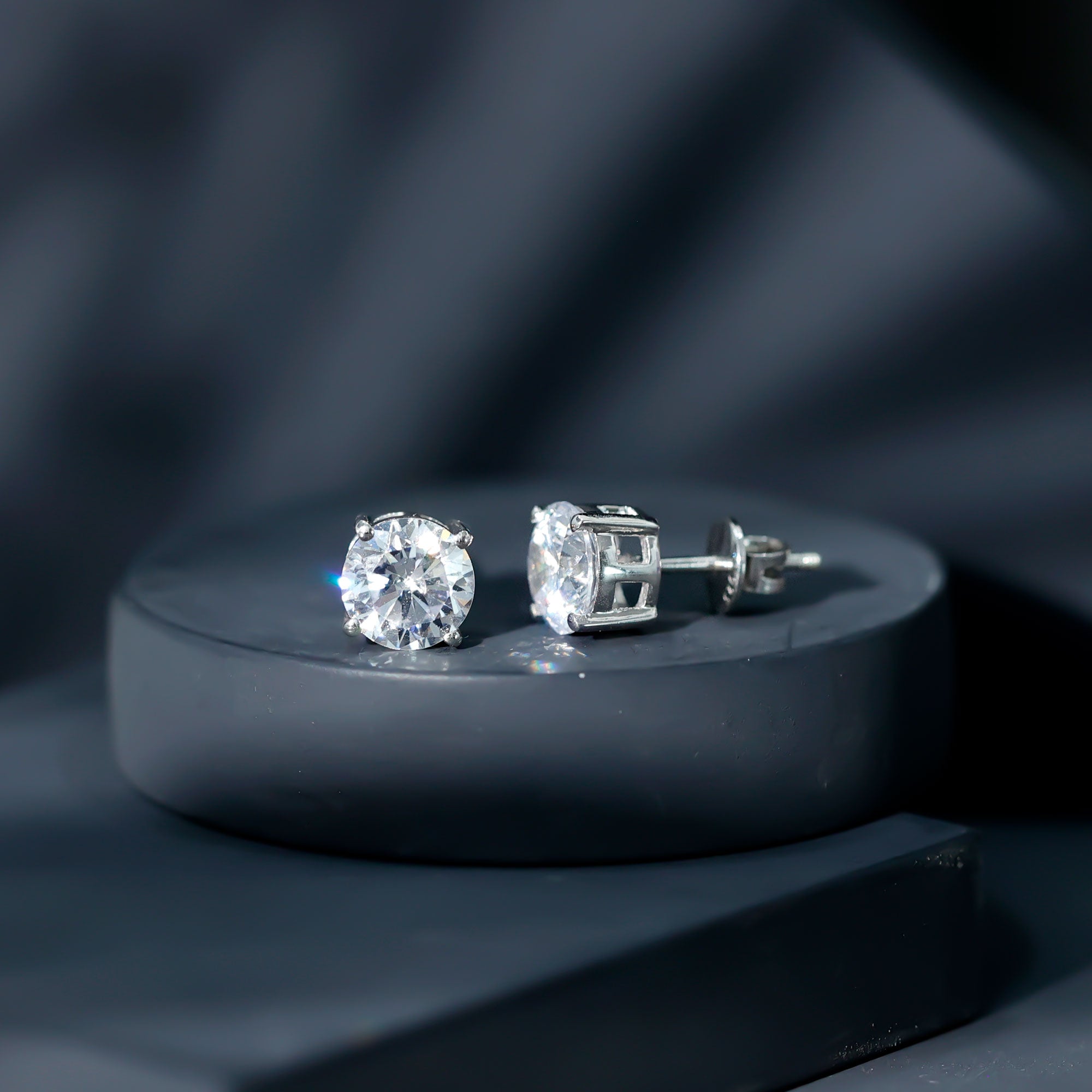 Solitaire 7 MM Cubic Zirconia Stud Earrings with Screw Back