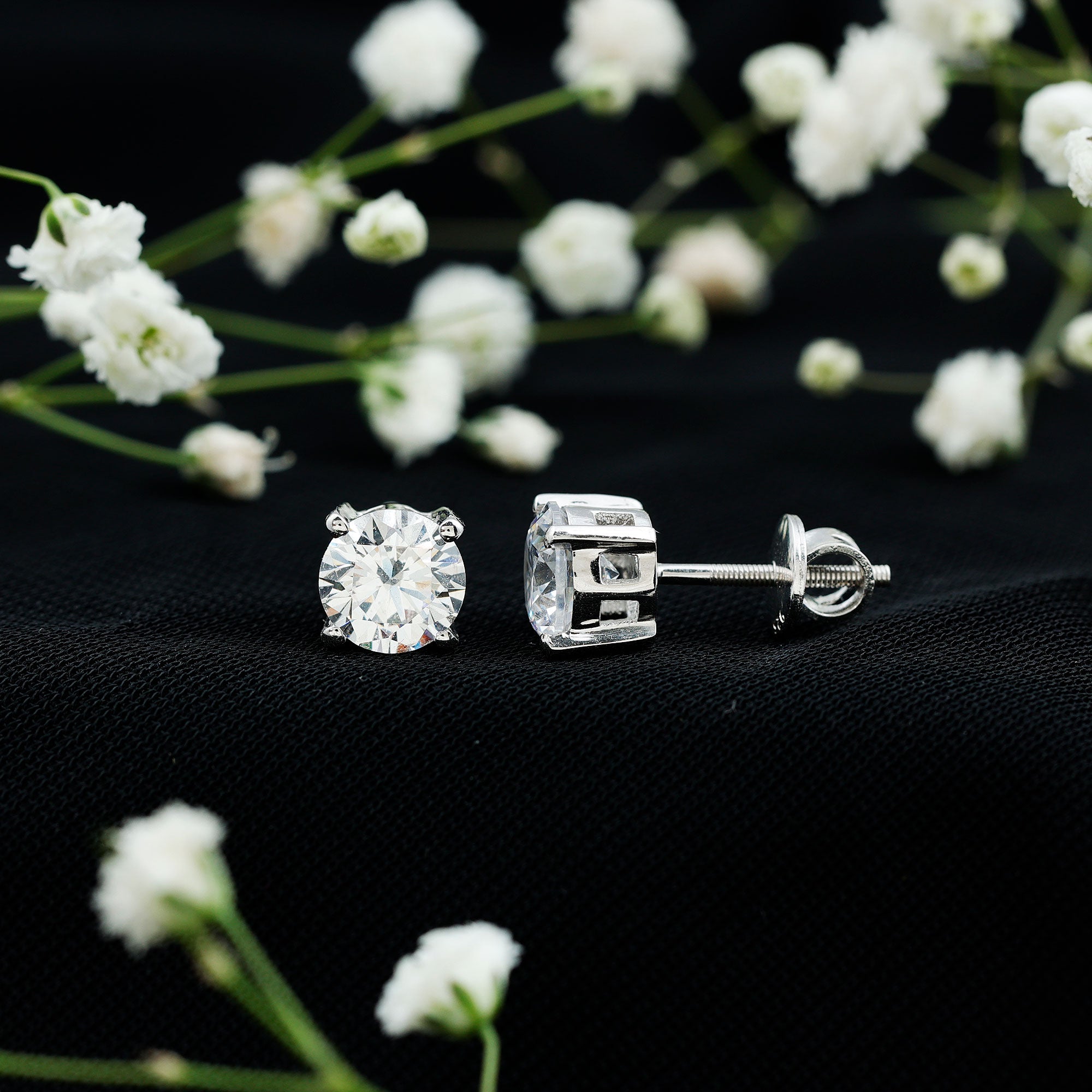 Solitaire 7 MM Cubic Zirconia Stud Earrings with Screw Back