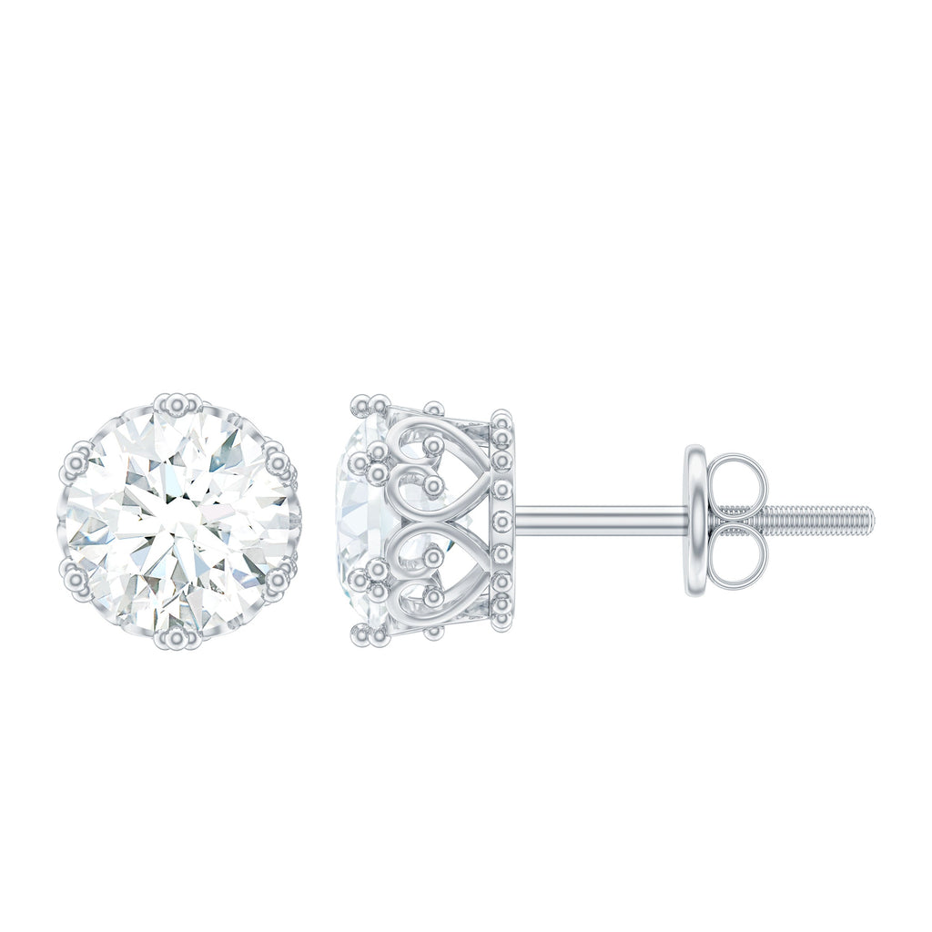 Crown Set 6 MM Round Zircon Solitaire Stud Earrings in Silver
