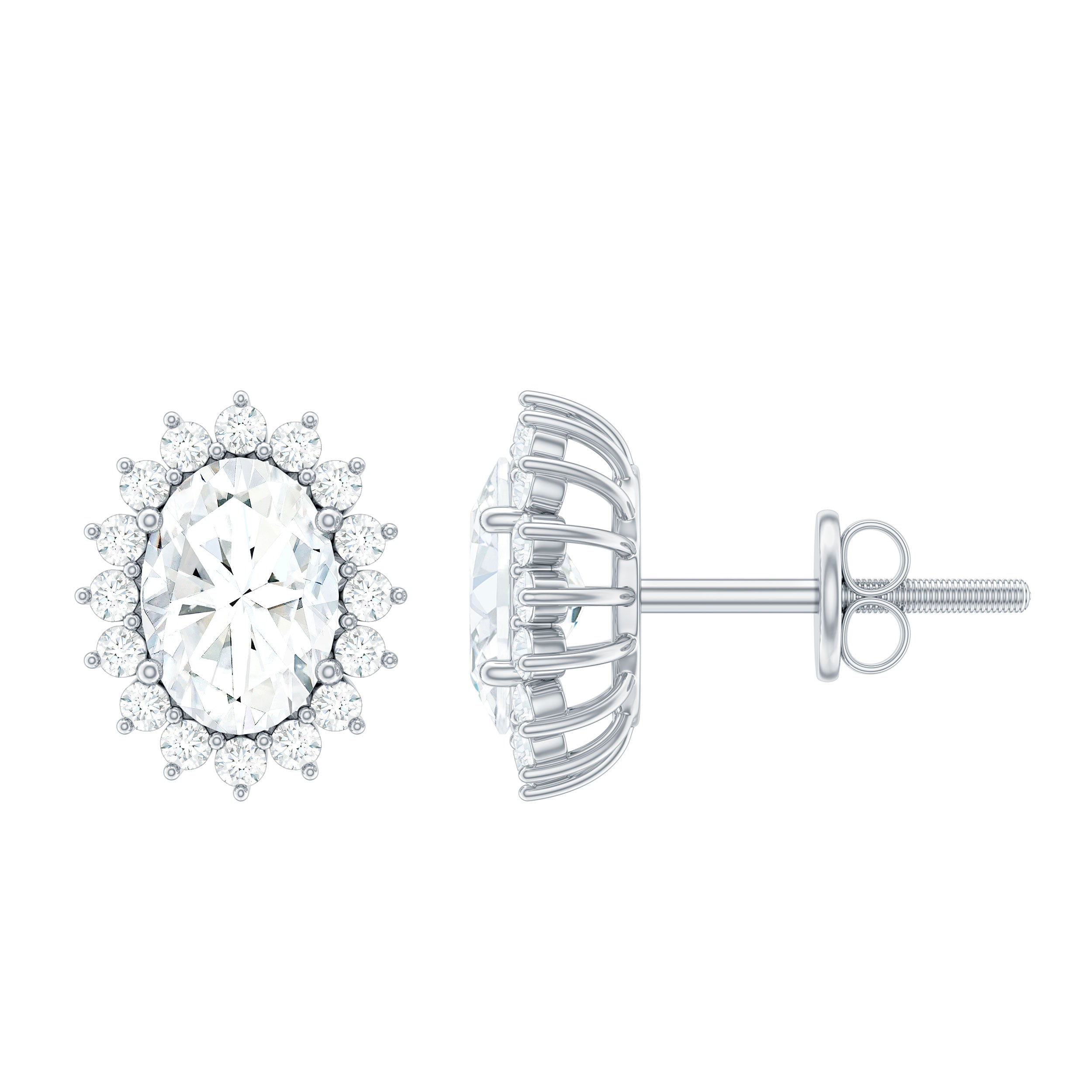 Certified 5X7MM Oval Cubic Zirconia Halo Stud Earrings in Silver