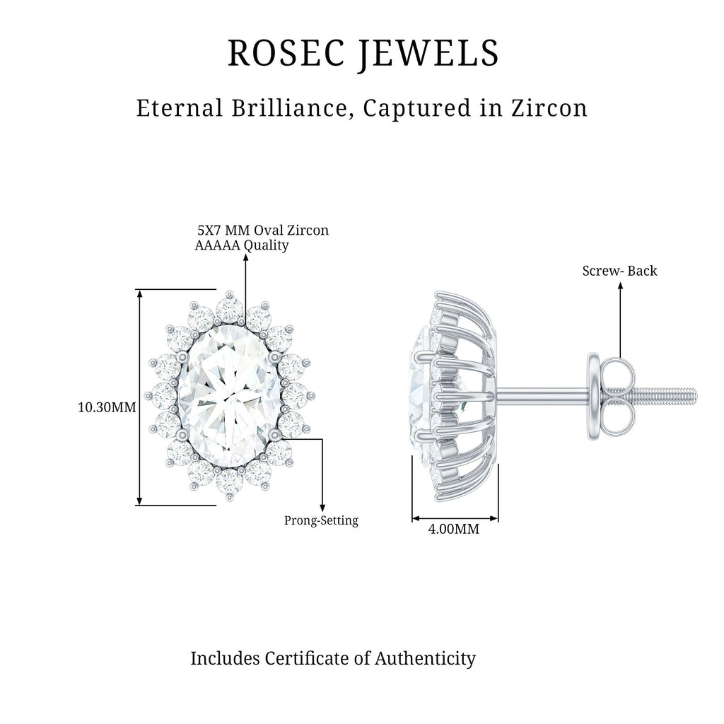 Certified 5X7MM Oval Cubic Zirconia Halo Stud Earrings in Silver