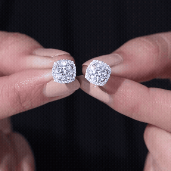 Cubic Zirconia Halo Stud Earrings in 14K Gold Plated Silver