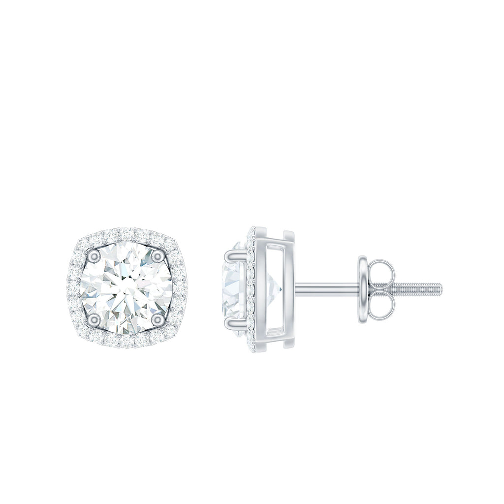 Cubic Zirconia Halo Stud Earrings in 14K Gold Plated Silver