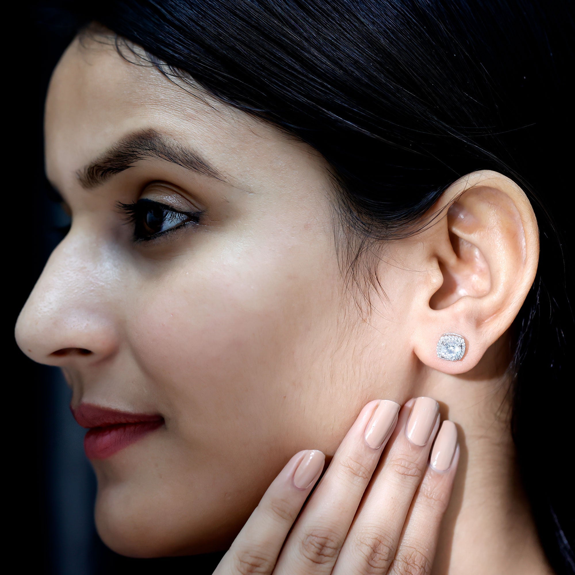 Cubic Zirconia Halo Stud Earrings in 14K Gold Plated Silver