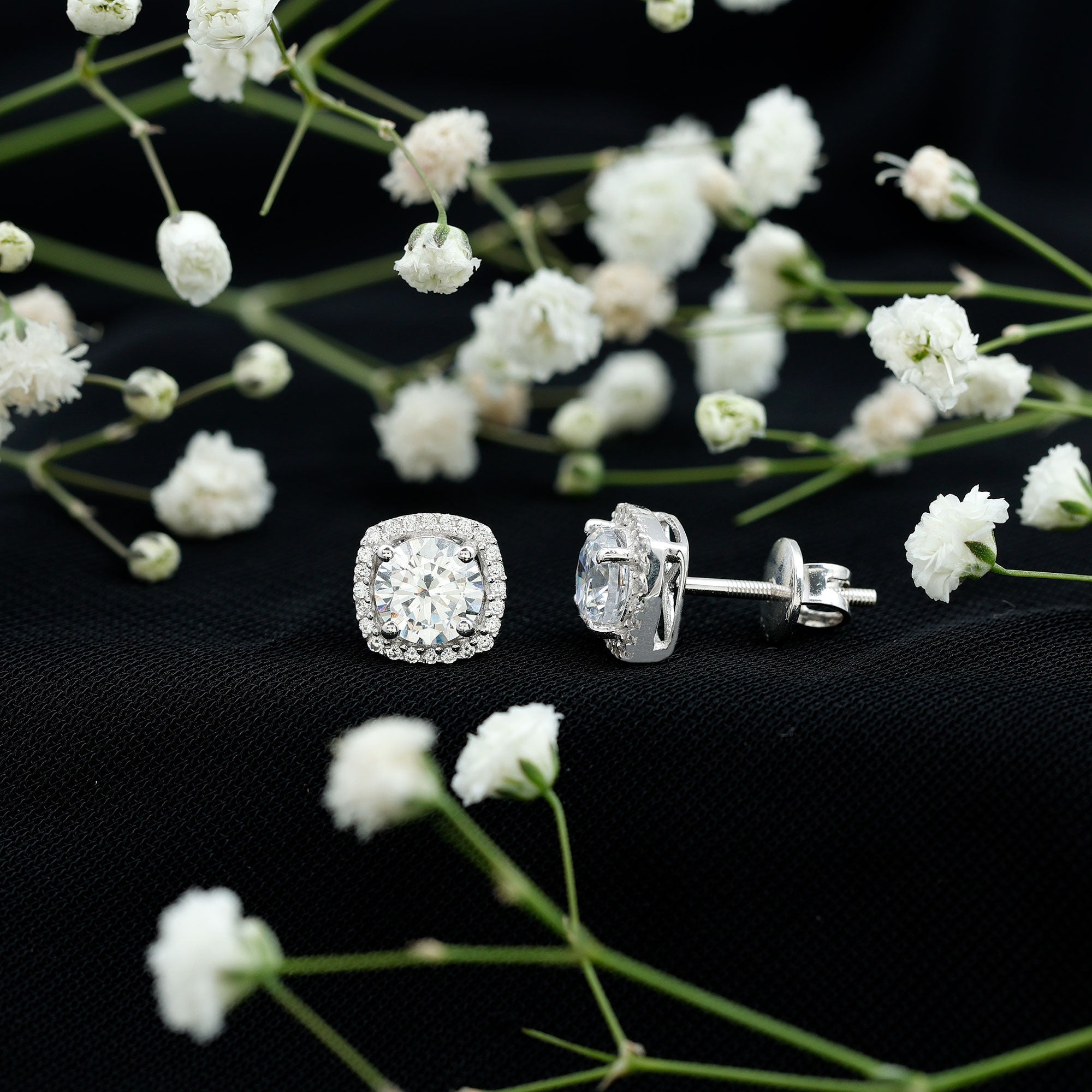 Cubic Zirconia Halo Stud Earrings in 14K Gold Plated Silver