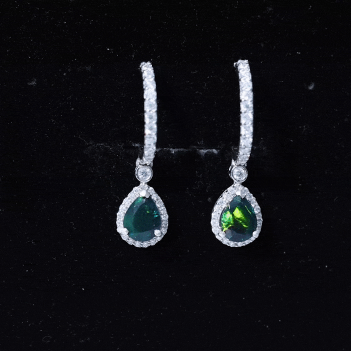 6X8 MM Black Opal Teardrop Earrings with Moissanite