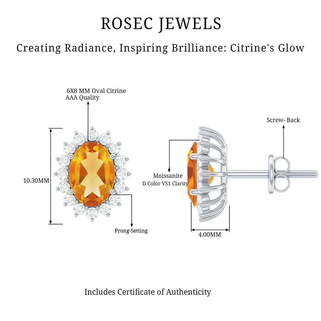 Oval Shaped 6X8 MM Citrine Moissanite Stud Earrings