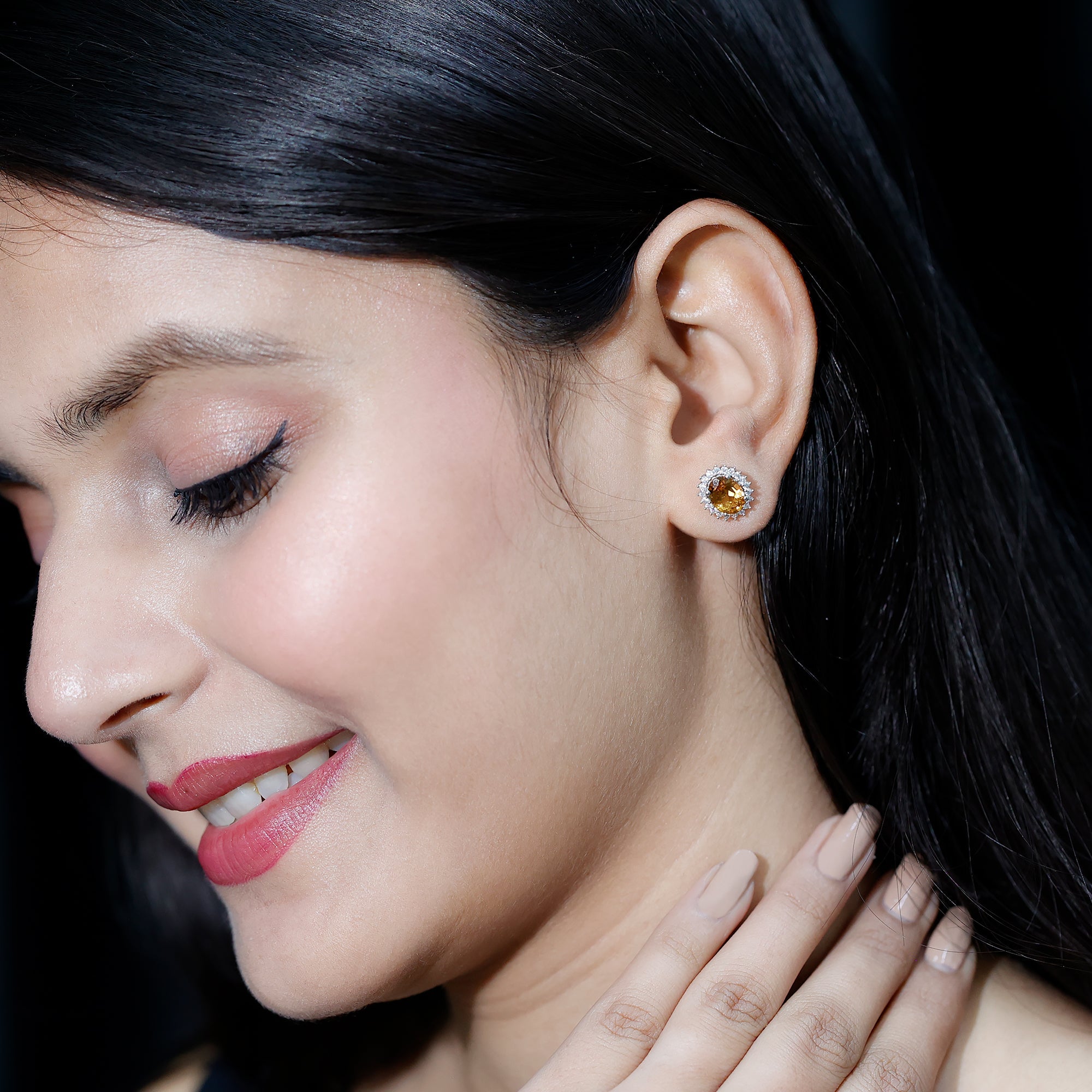 Oval Shaped 6X8 MM Citrine Moissanite Stud Earrings