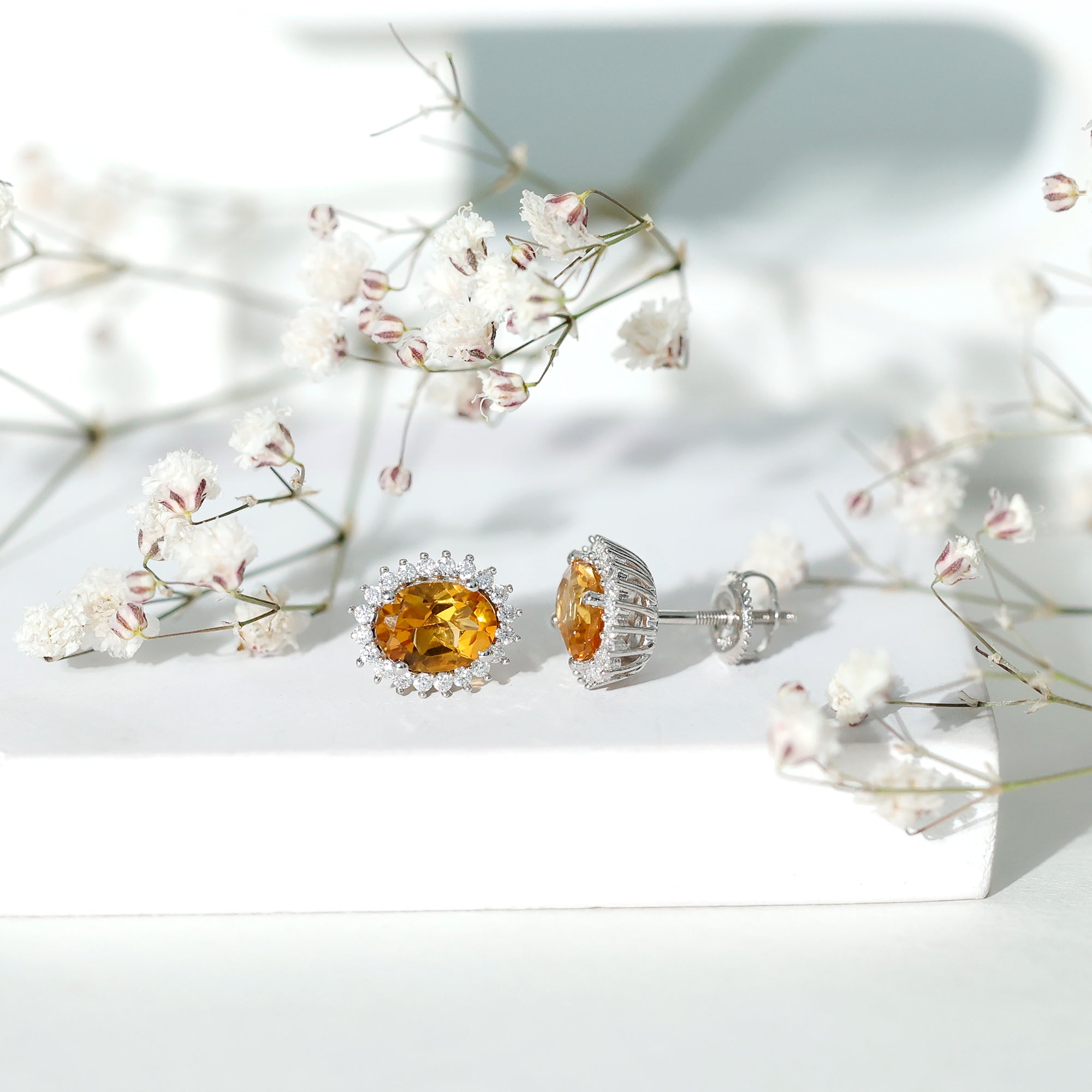 Oval Shaped 6X8 MM Citrine Moissanite Stud Earrings