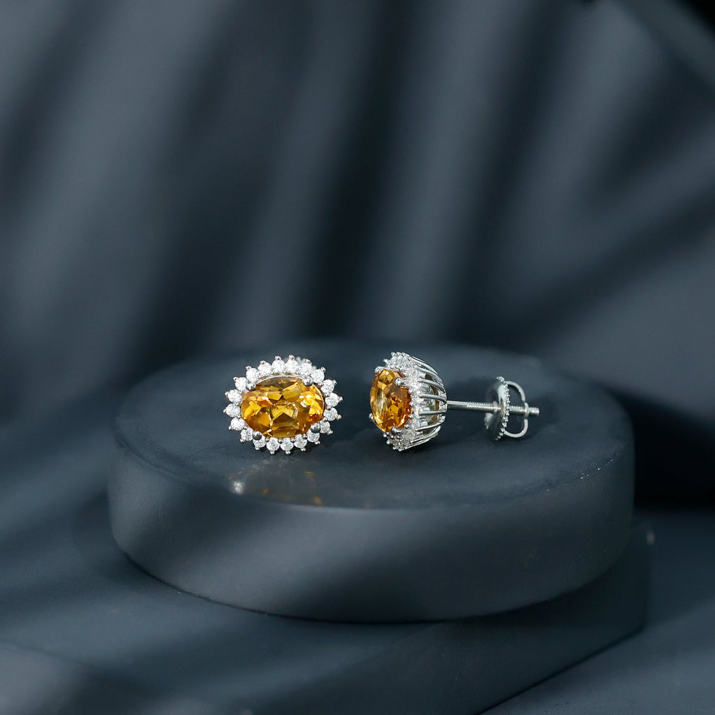 Oval Shaped 6X8 MM Citrine Moissanite Stud Earrings