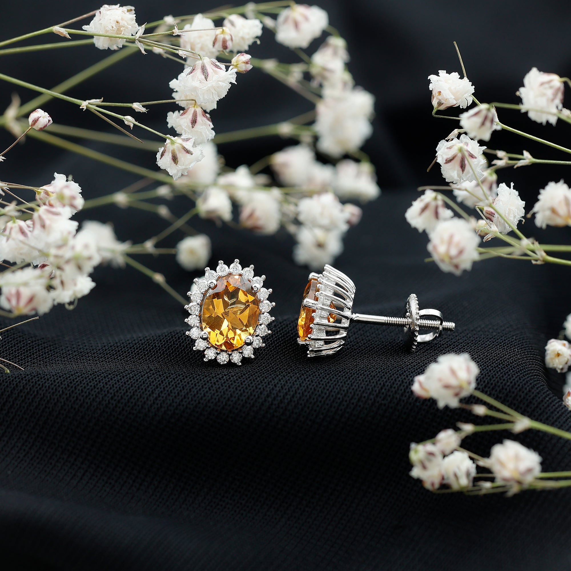 Oval Shaped 6X8 MM Citrine Moissanite Stud Earrings